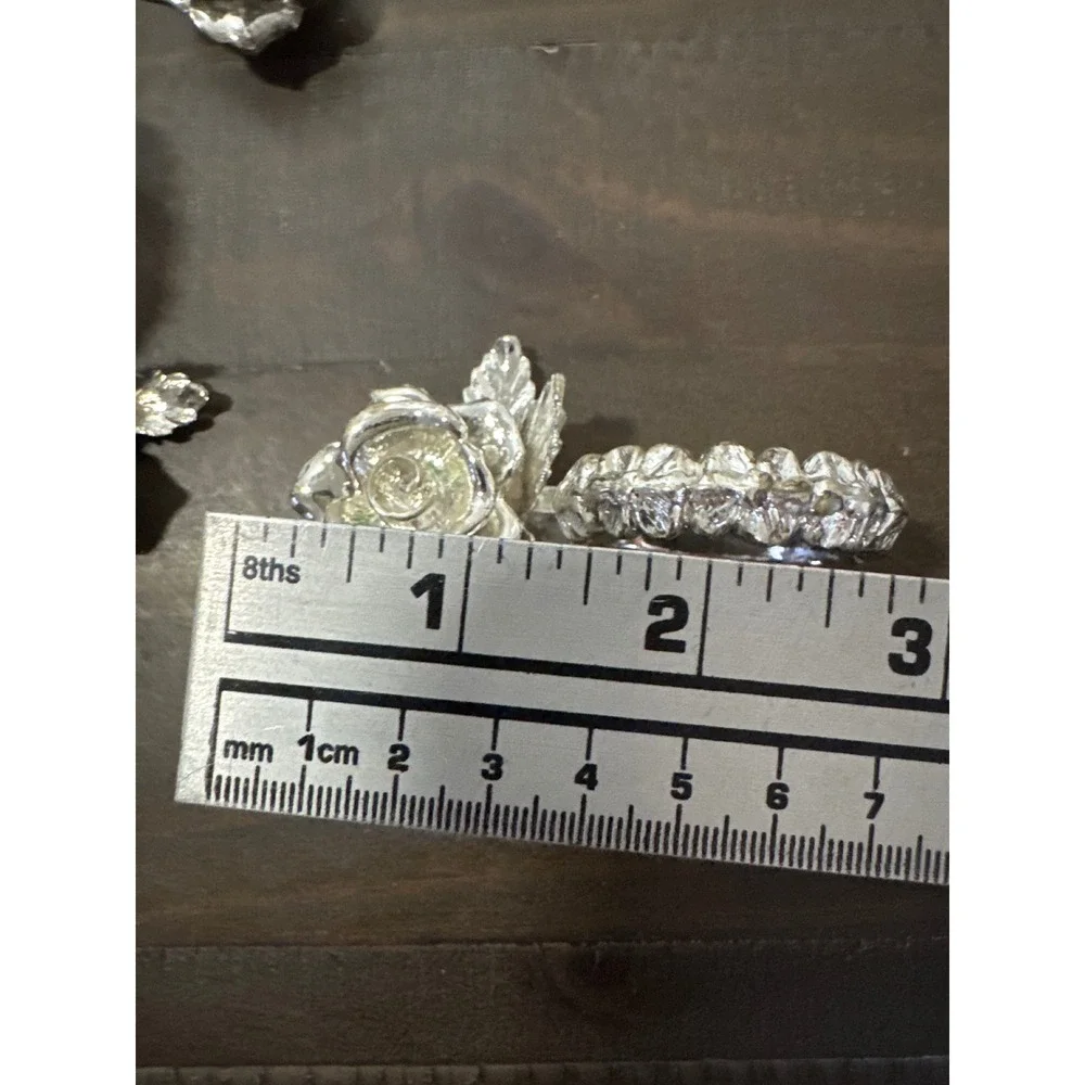 Princess House Silver Rose Napkin Rings Set 7 Floral Metal Table Decor Vintage